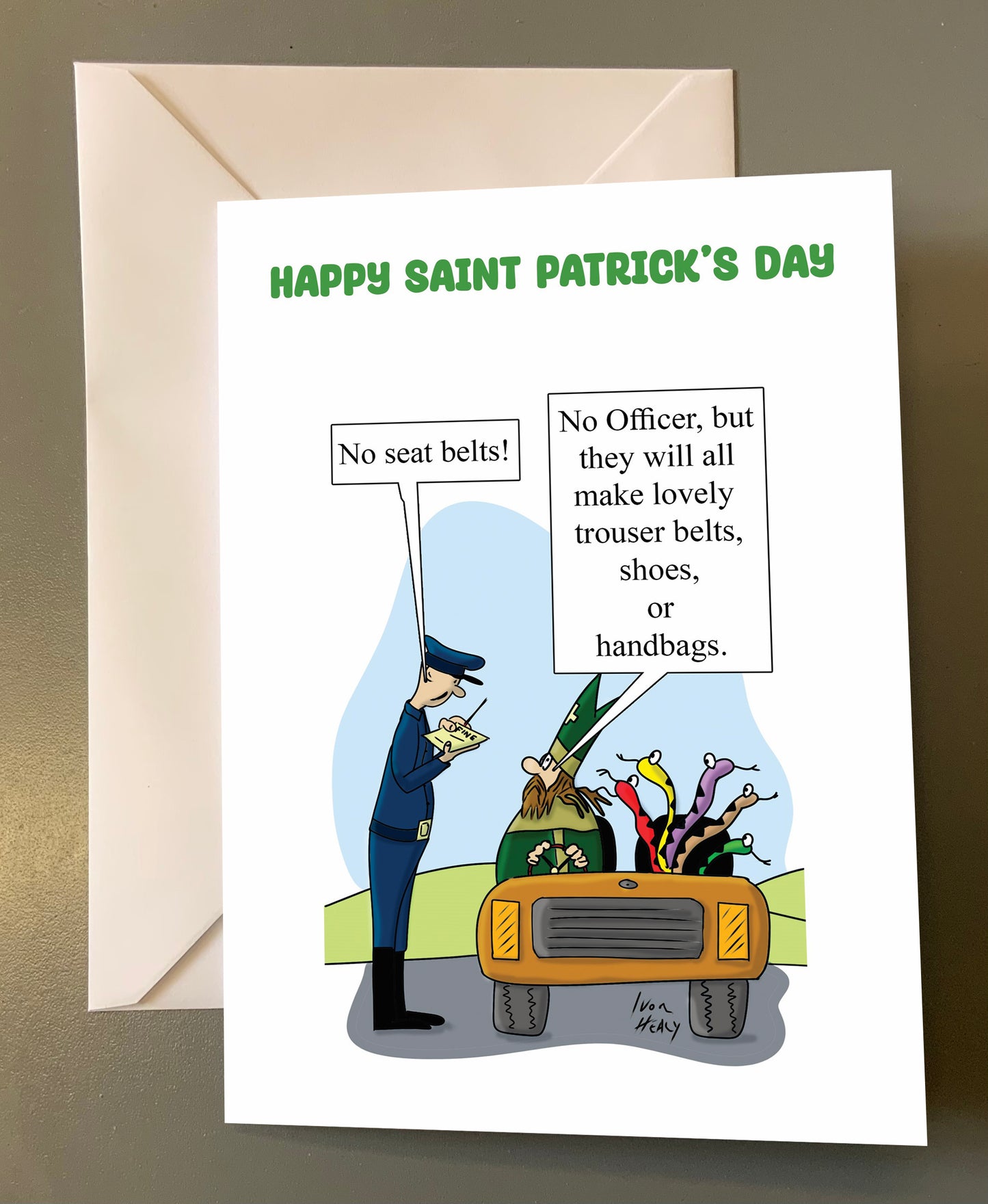 Seat belts Saint Patrick's Day card